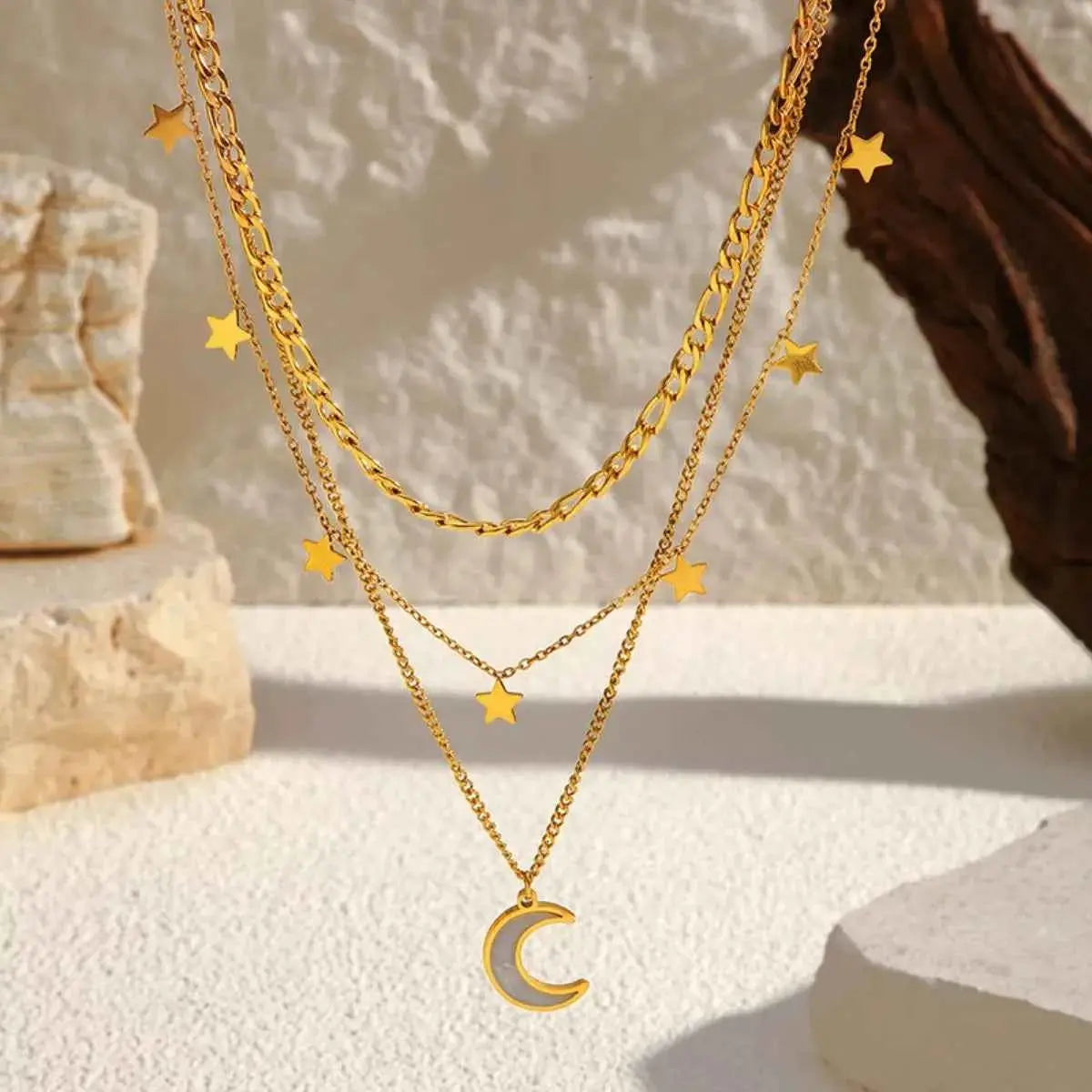 18K Gold-Plated Moon Three-Layered Necklace