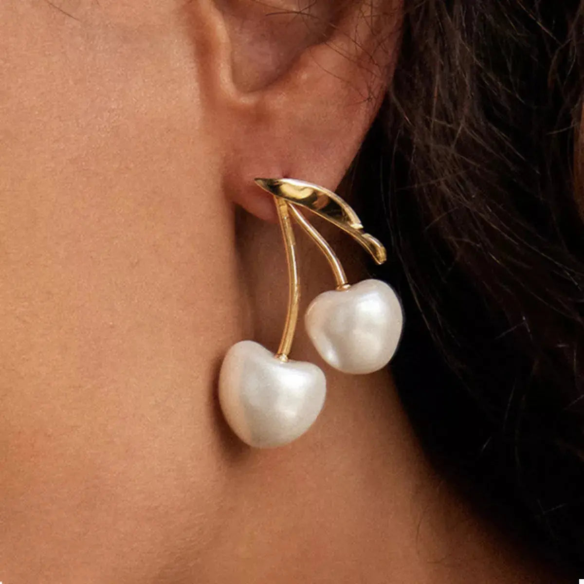 18K Gold-Plated Pearl Cherry Earrings - SmileBen