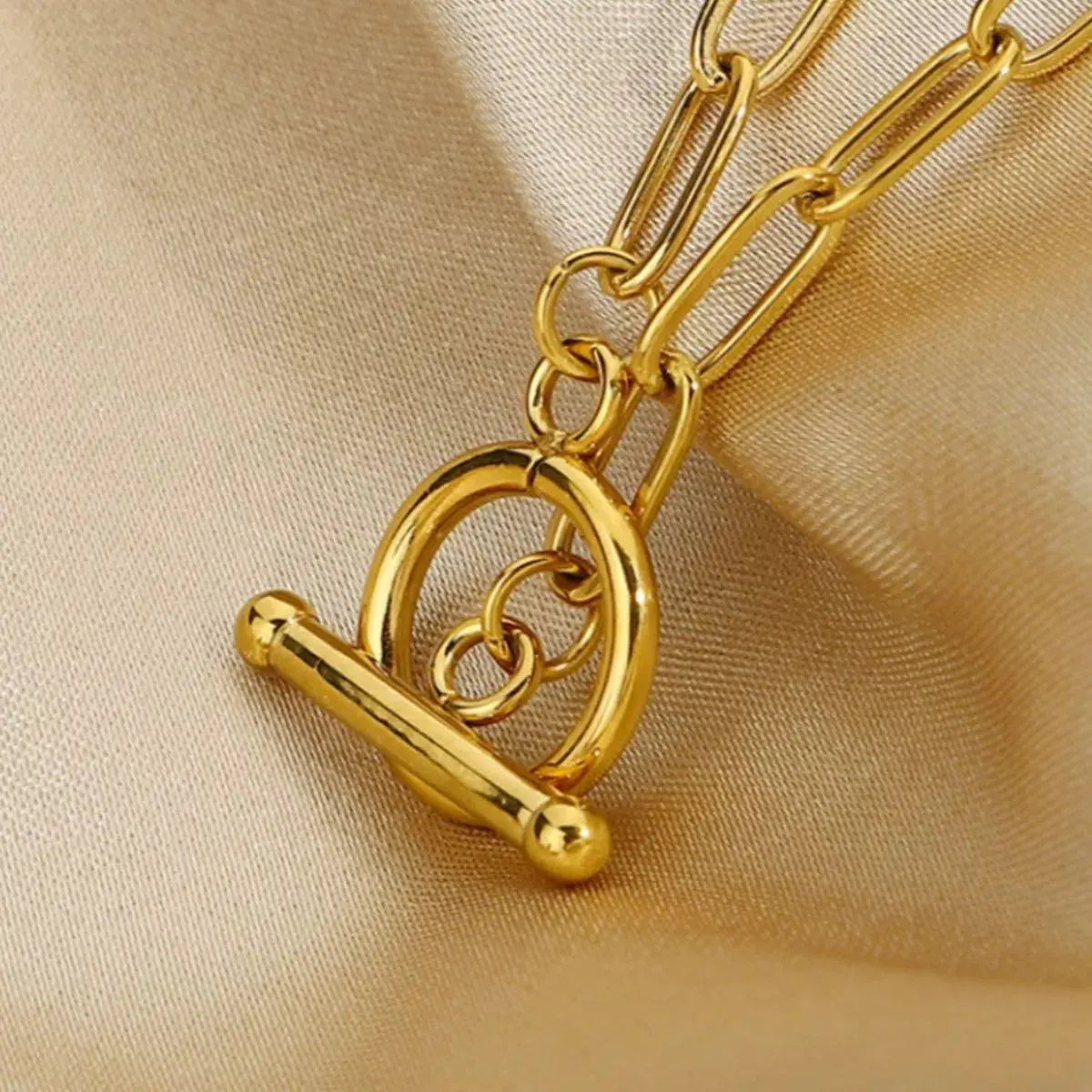 18K Gold-Plated Chain Link Toggle Clasp Necklace - SmileBen