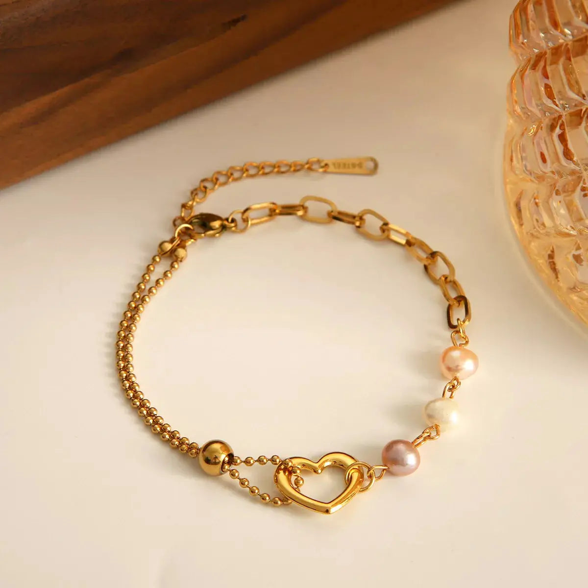 18K Gold-Plated Heart Pearl Bracelet - SmileBen