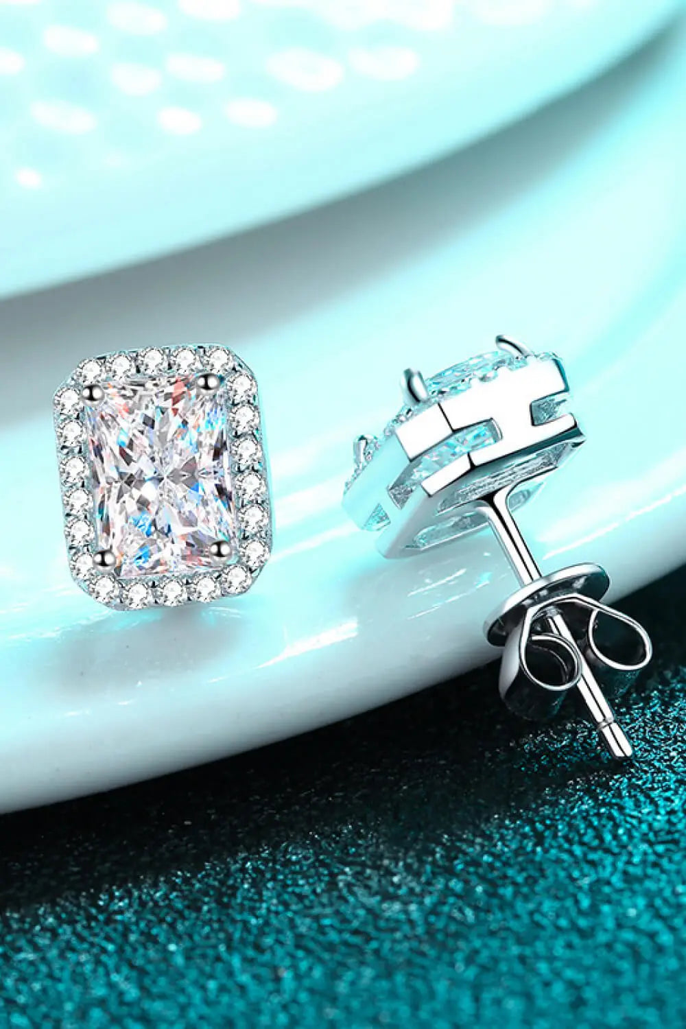 Adored 1 Carat Moissanite Rhodium-Plated Square Stud Earrings - SmileBen