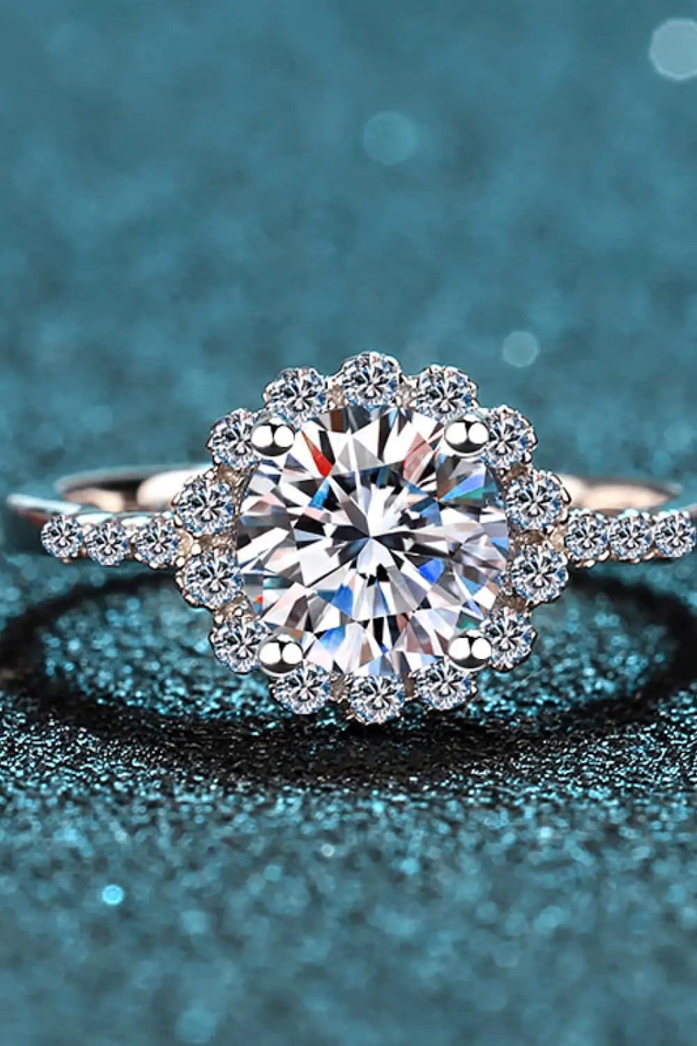 1 Carat Moissanite Rhodium-Plated Halo Ring - SmileBen
