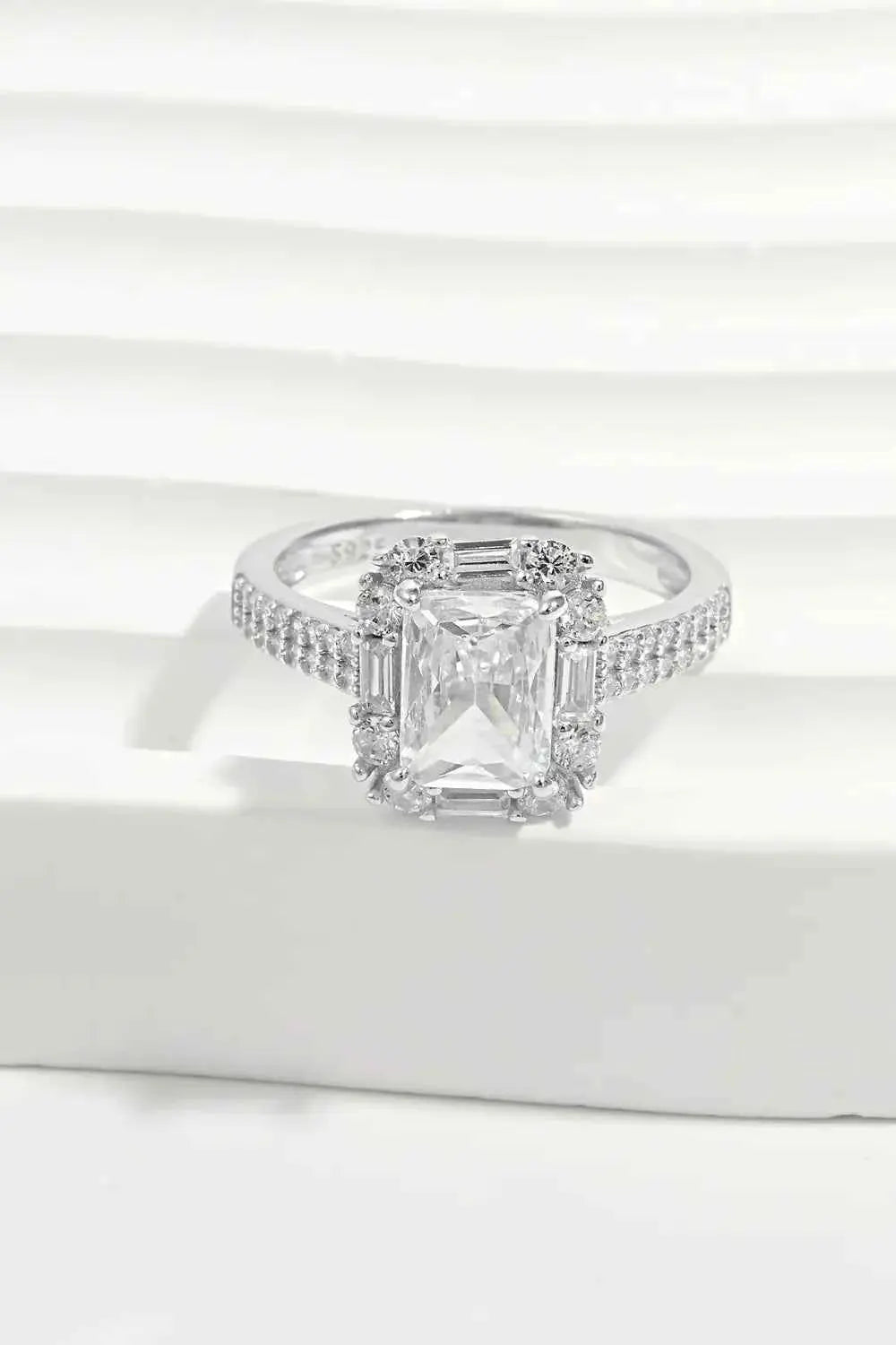 925 Sterling Silver Inlaid Zircon Square Ring