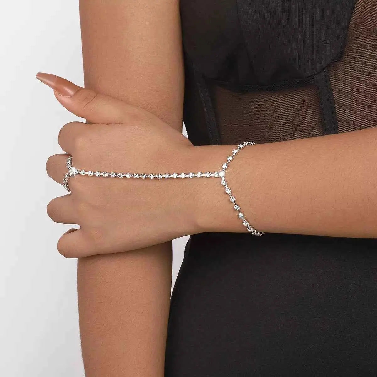 Alloy Rhinestone Bracelet with Ring