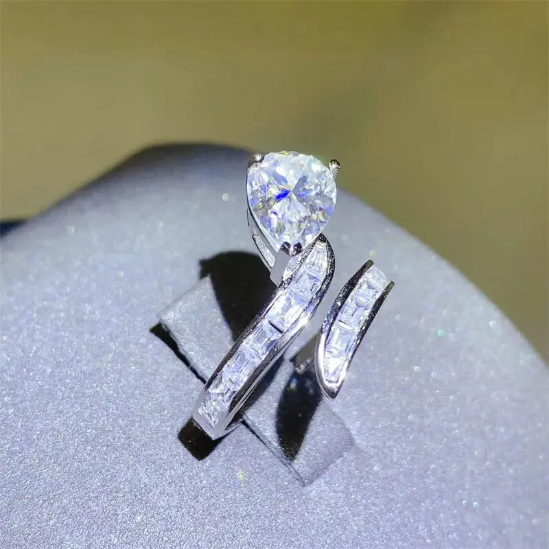 3 Carat Moissanite Zircon 925 Sterling Silver Bypass Ring - SmileBen