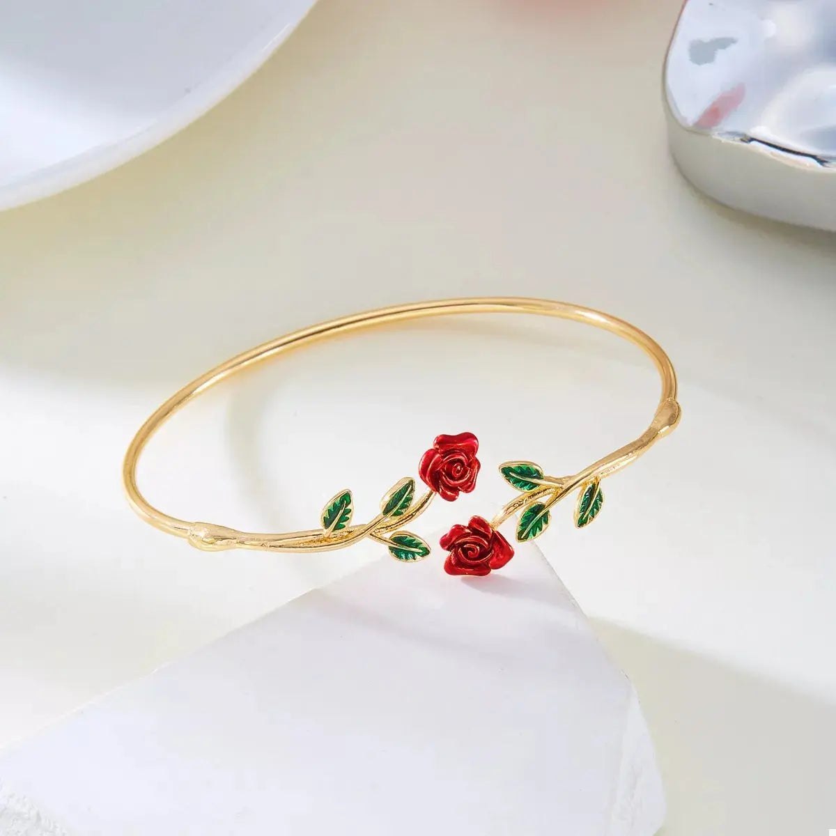 Rose Bypass Ring and Bracelet Jewelry Set - SmileBen