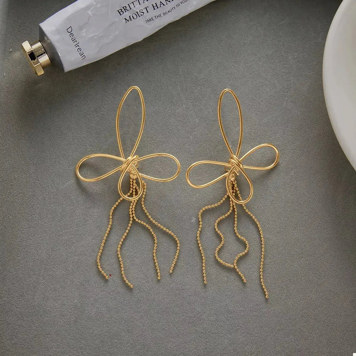 18K Gold-Plated Tassel Bow Earrings - SmileBen