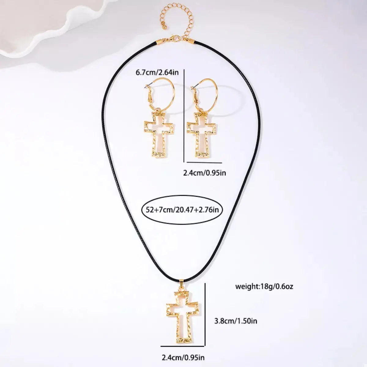 Cross Pendant Necklace & Hoop Earrings Jewelry Set - SmileBen