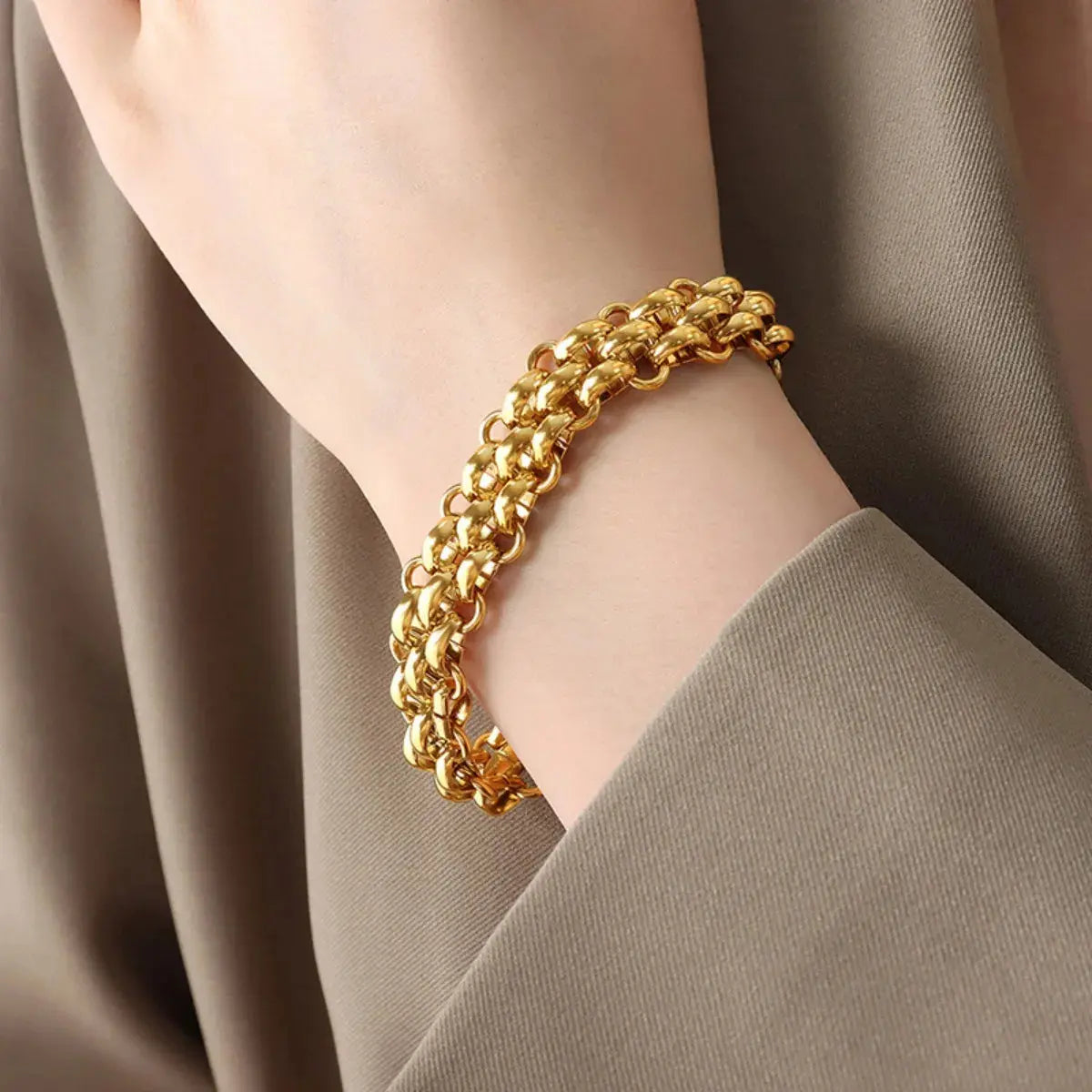 Gold Chain Link Jewelry Set with Necklace and Bracelet - SmileBen
