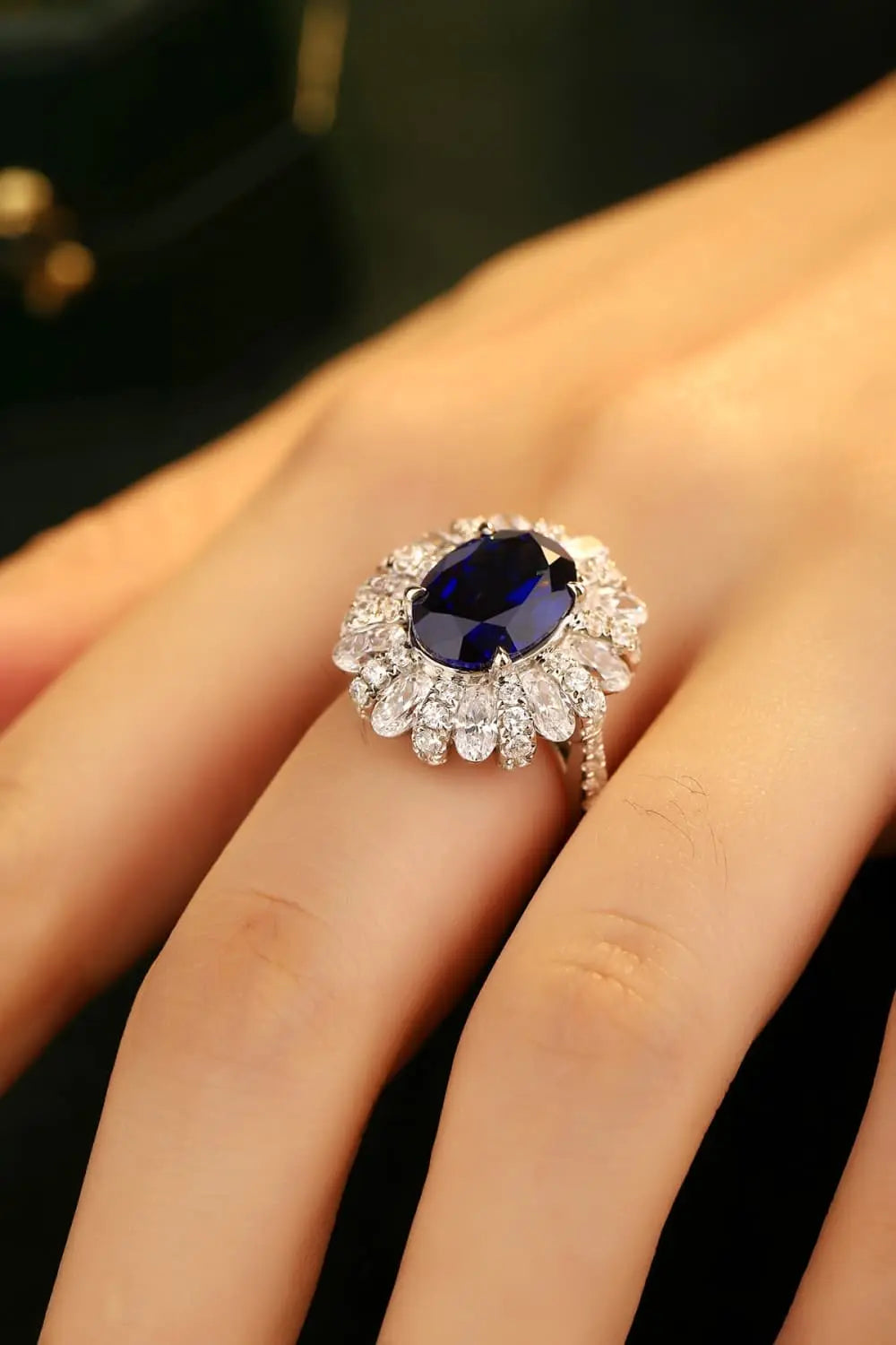 5 Carat Lab-Grown Sapphire Flower Shape Ring - SmileBen