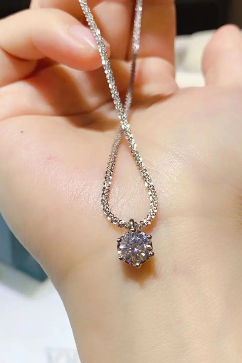 1 Carat Moissanite 925 Sterling Silver Necklace - SmileBen