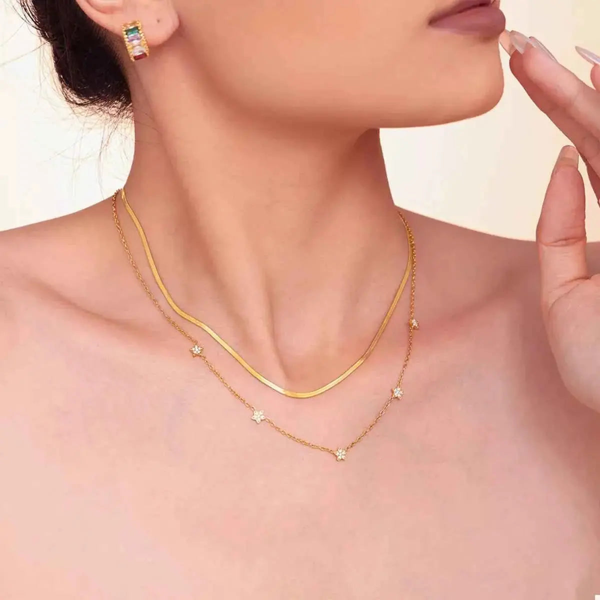 2-Piece 18K Gold-Plated Necklace with Zircon Accents