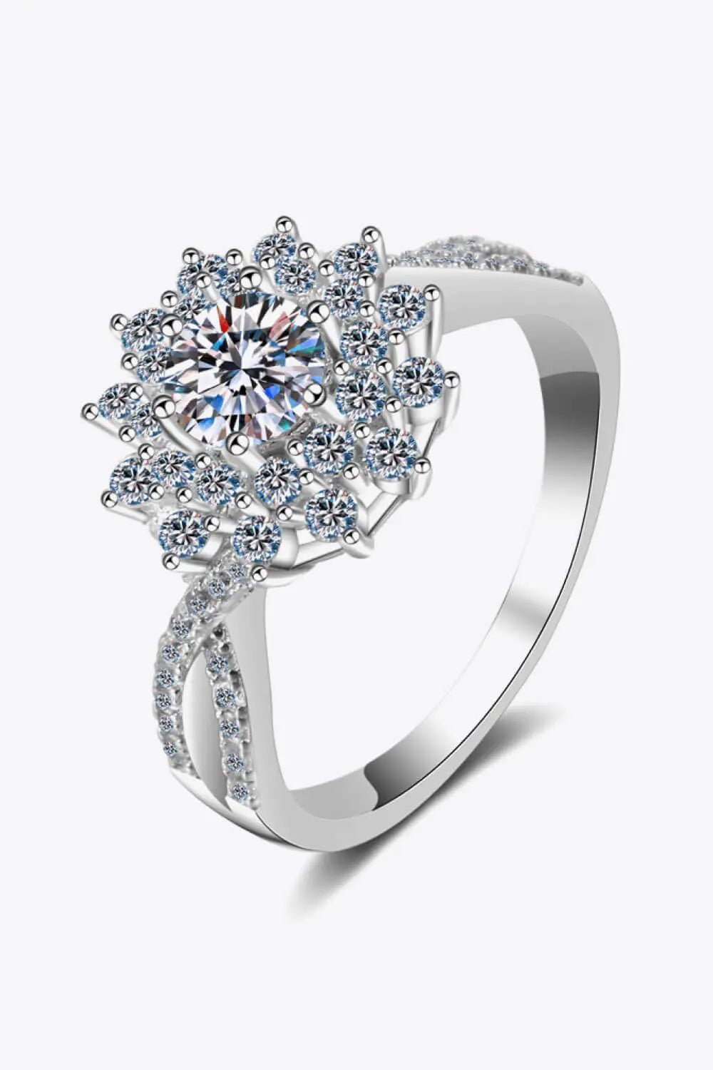 Moissanite Flower-Shape Split Shank Ring - SmileBen