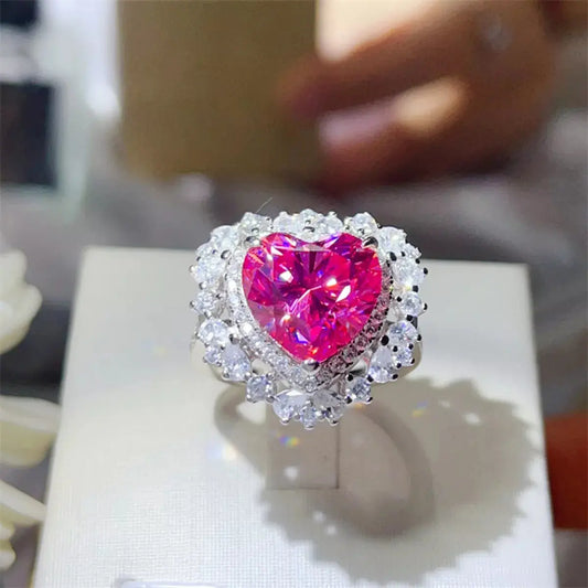 5 Carat Moissanite 925 Sterling Silver Heart-Shaped Ring - SmileBen