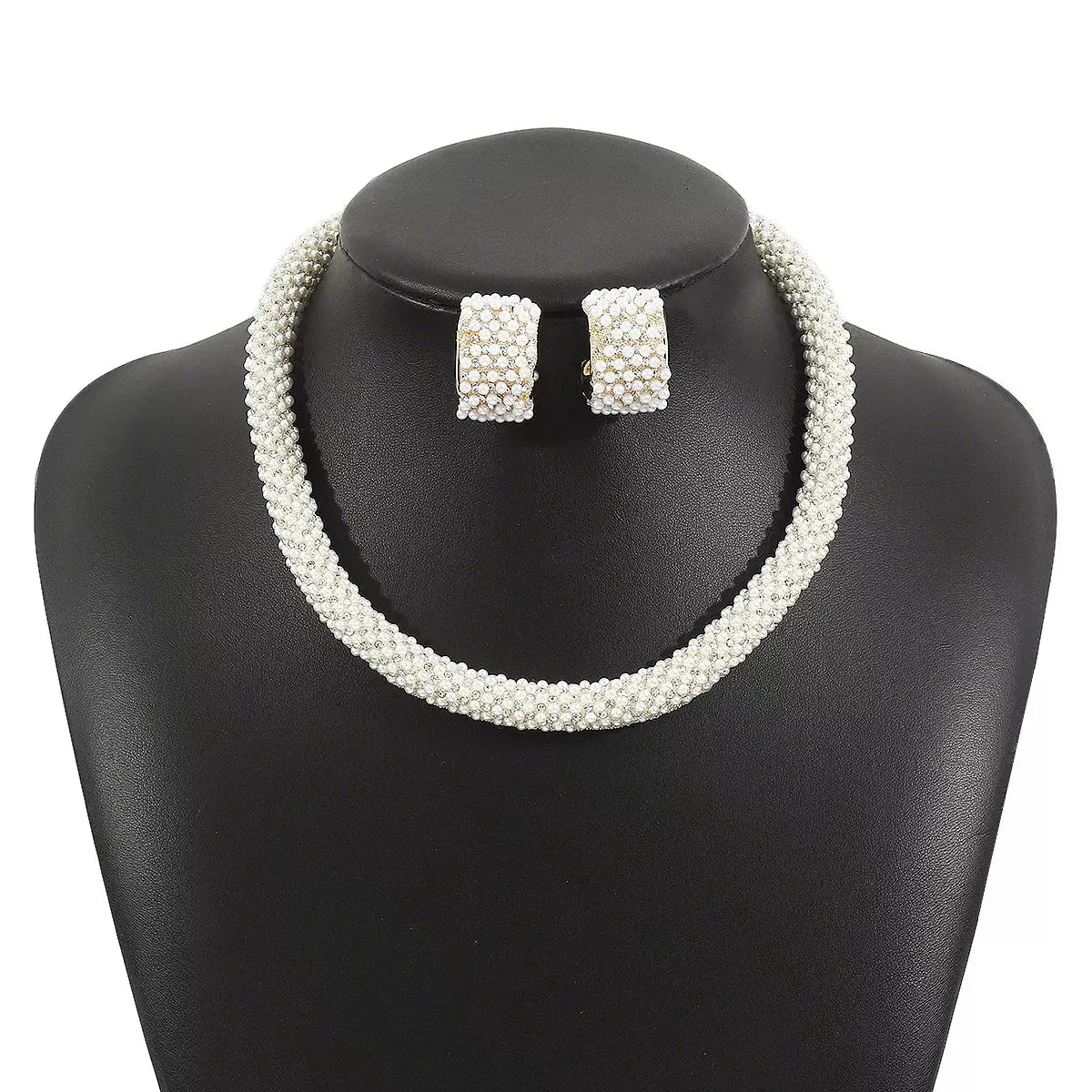 Pearl Embellished Earrings and Necklace Jewelry Set - SmileBen