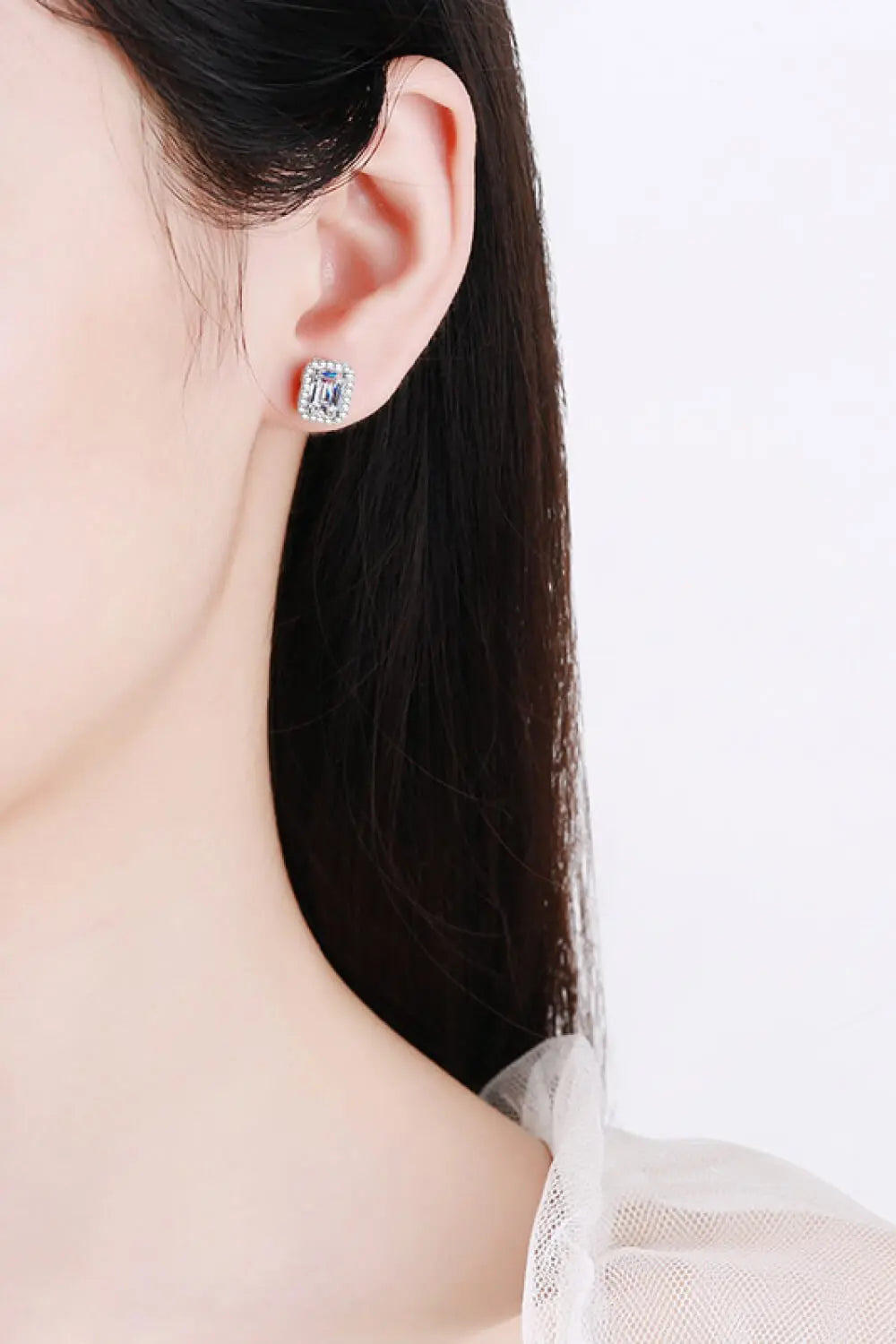 Adored 1 Carat Moissanite Rhodium-Plated Square Stud Earrings - SmileBen
