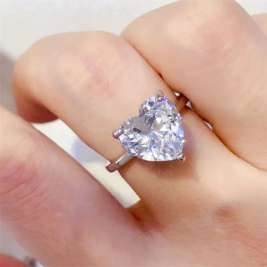 5 Carat 925 Sterling Silver Moissanite Heart Shape Ring - SmileBen