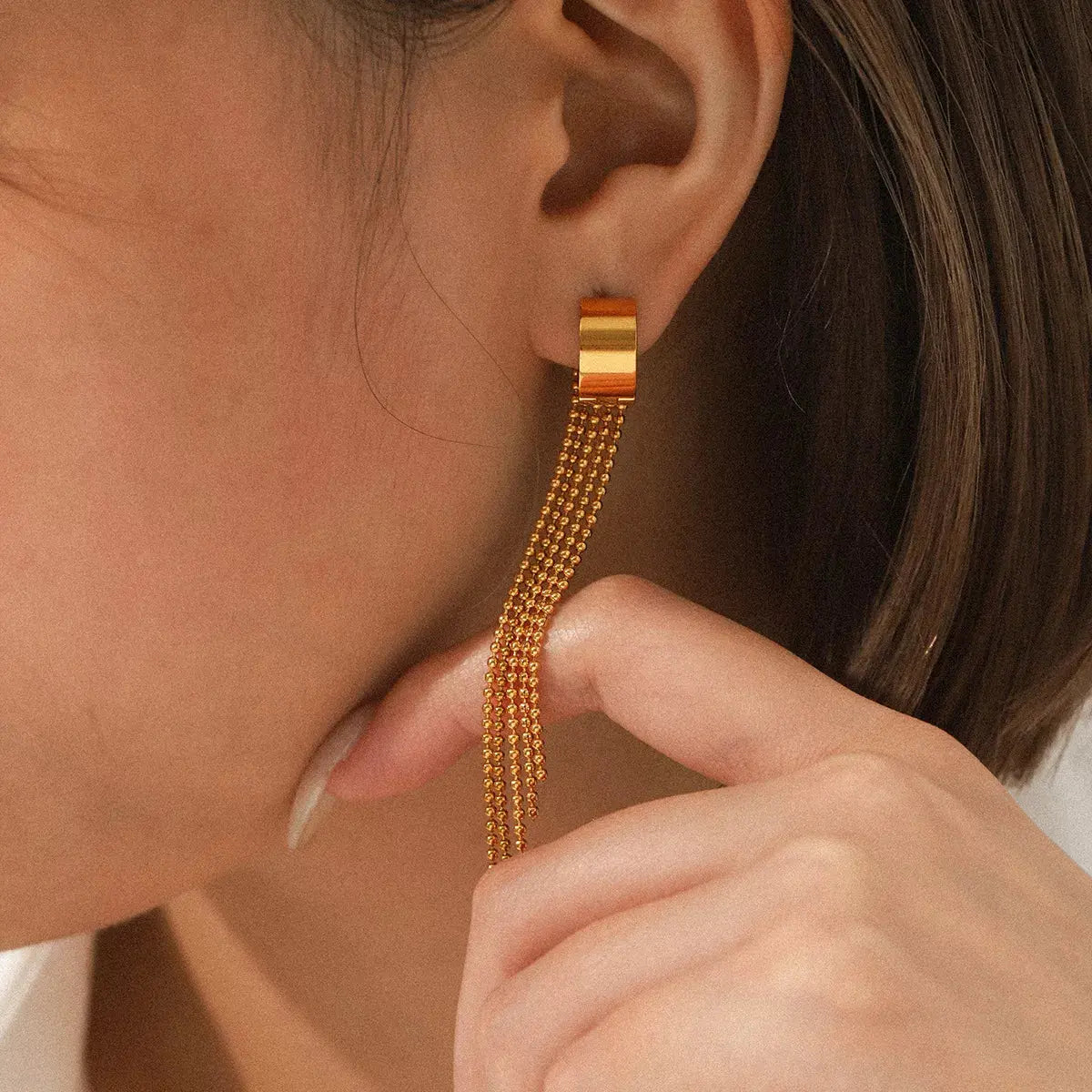 18K Gold-Plated Tassel Chain Earrings - SmileBen