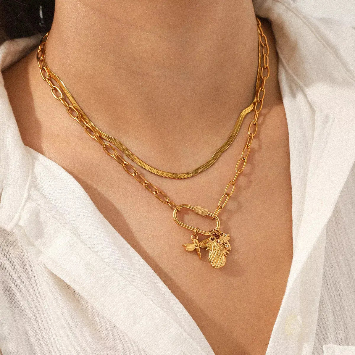 18K Gold-Plated Lock Chain Necklace - SmileBen
