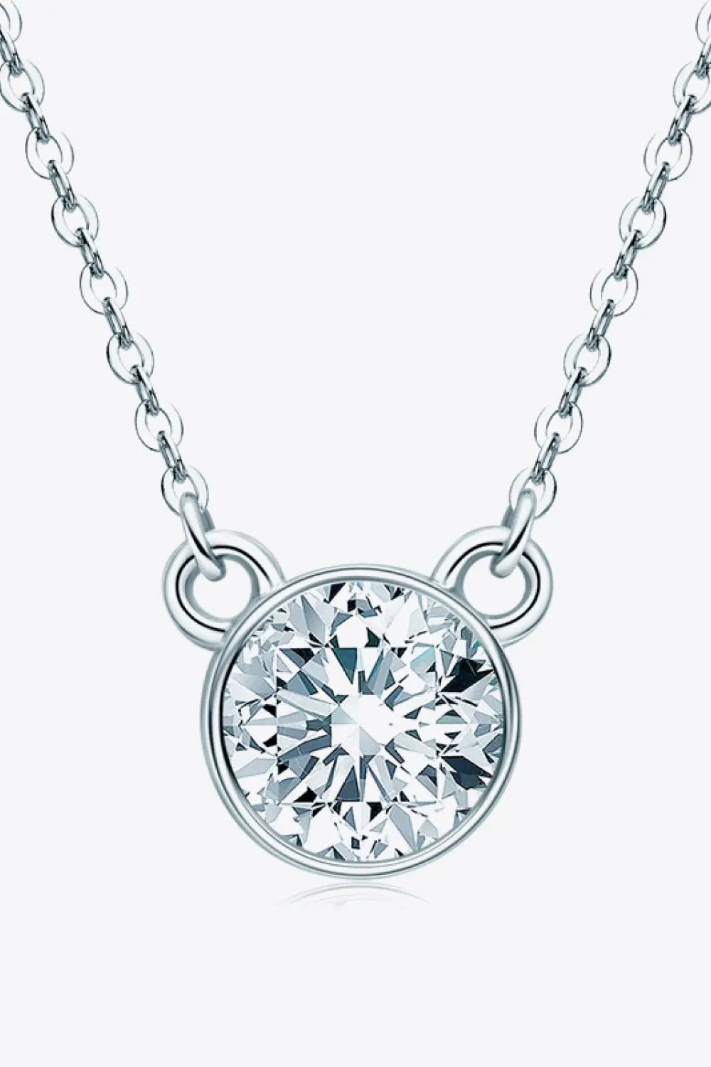 925 Sterling Silver 1 Carat Moissanite Round Pendant Necklace - SmileBen