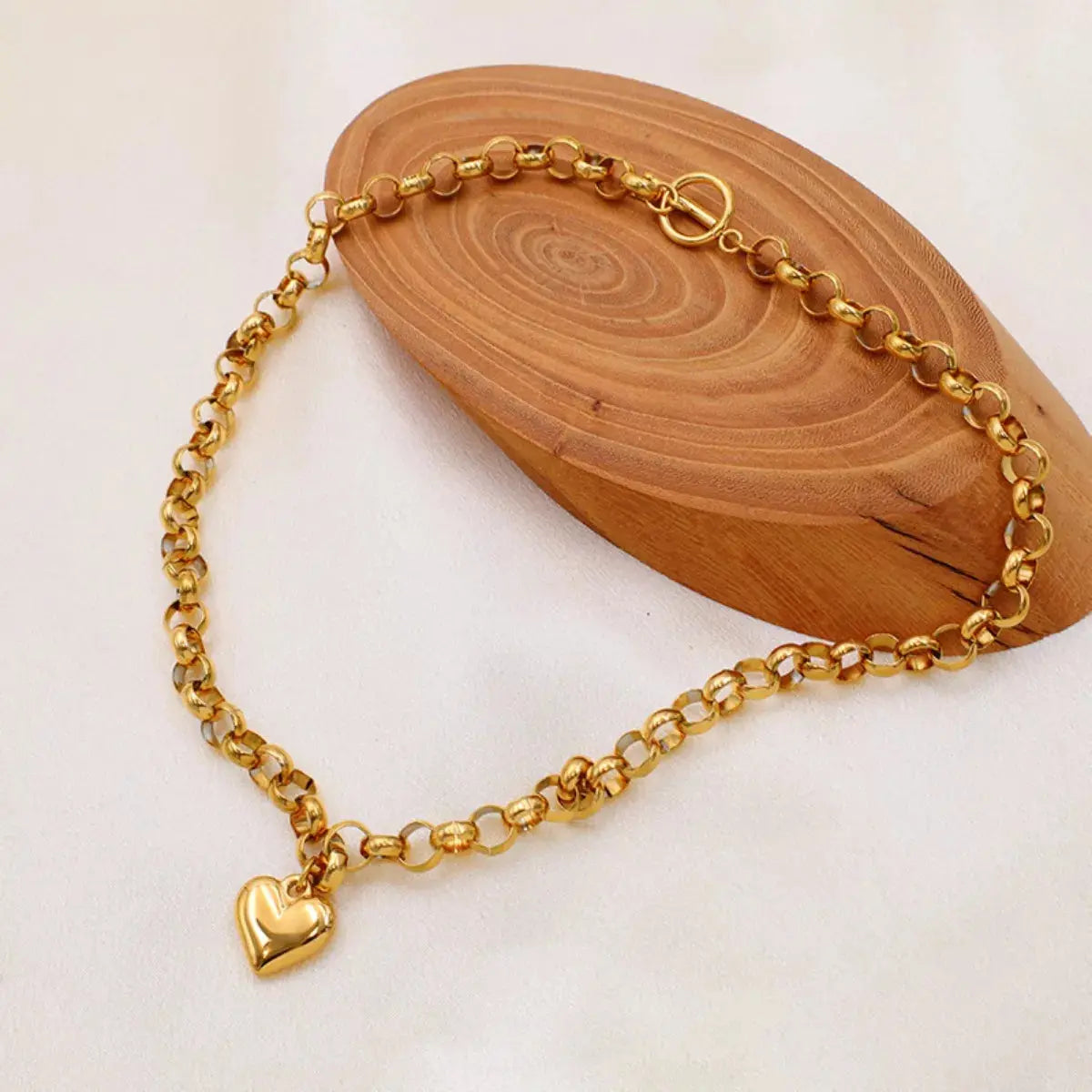 Heart Pendant Toggle Clasp Chain Necklace - SmileBen