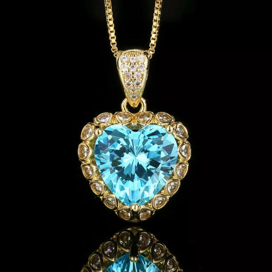 Heart-Shaped Aquamarine Pendant Necklace - SmileBen