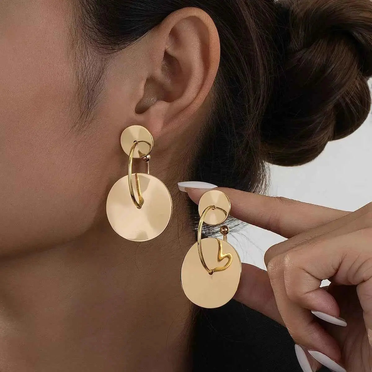 18K Gold-Plated Geometric Circle Drop Earrings