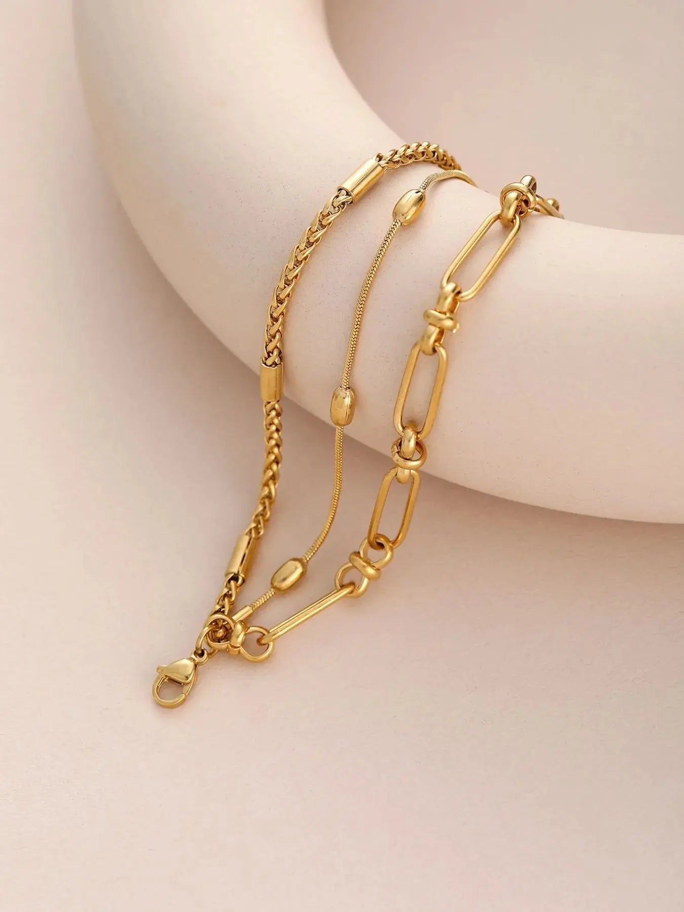 18K Gold-Plated Layered Chain Necklace and Bracelet Jewelry Set - SmileBen
