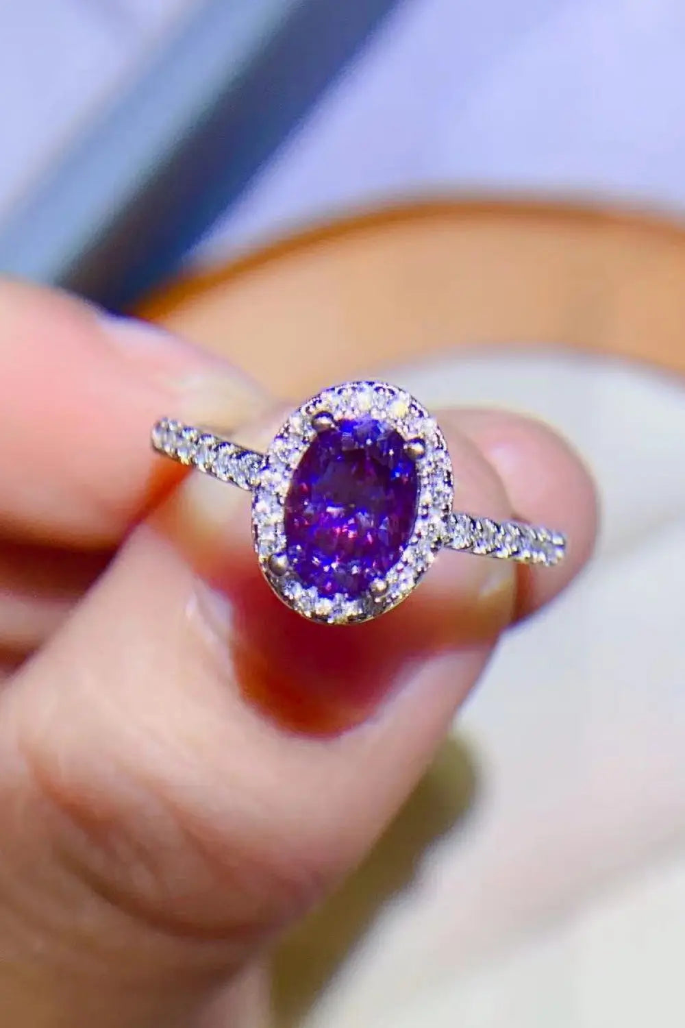 925 Sterling Silver 1 Carat Purple Moissanite Ring - SmileBen