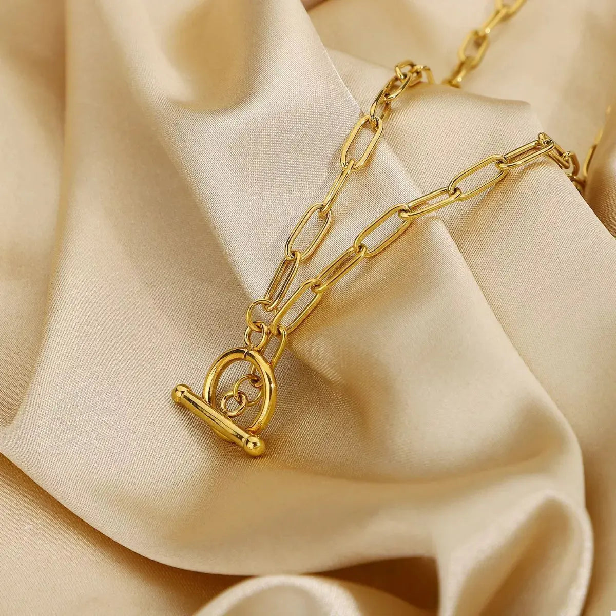18K Gold-Plated Chain Link Toggle Clasp Necklace - SmileBen