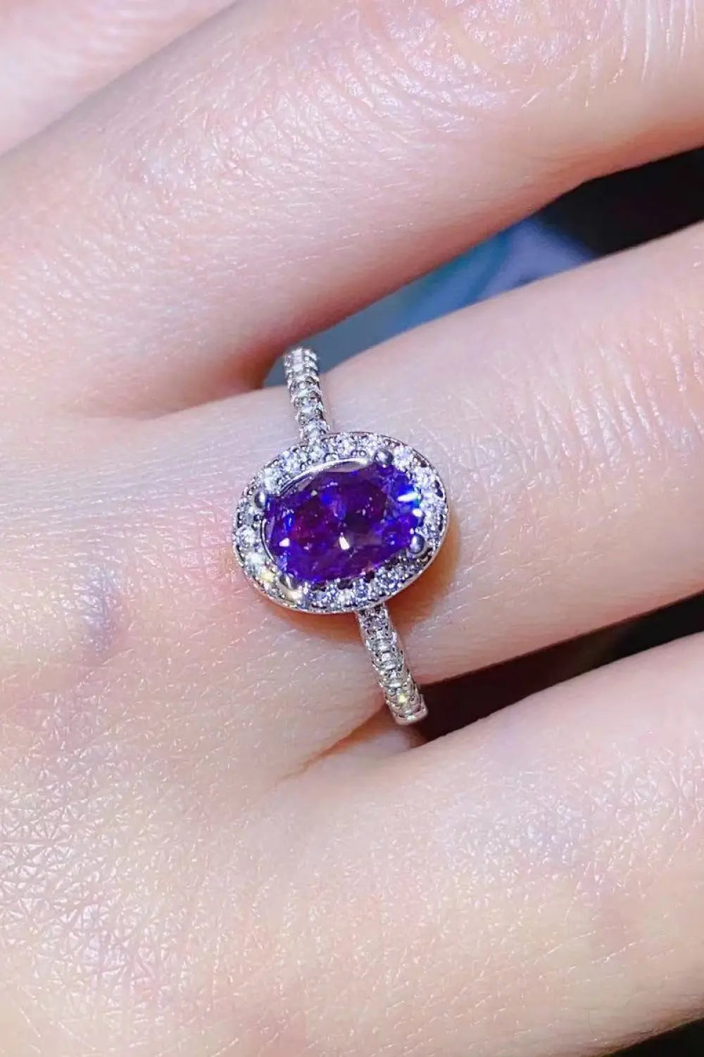 925 Sterling Silver 1 Carat Purple Moissanite Ring - SmileBen
