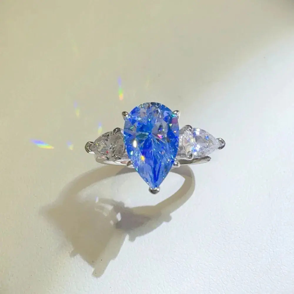 2 Carat 925 Sterling Silver Moissanite Teardrop Shape Ring - SmileBen