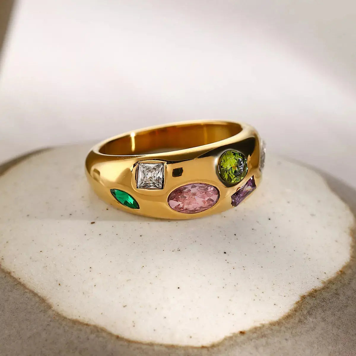 18K Gold-Plated Colorful Zircon Ring - SmileBen