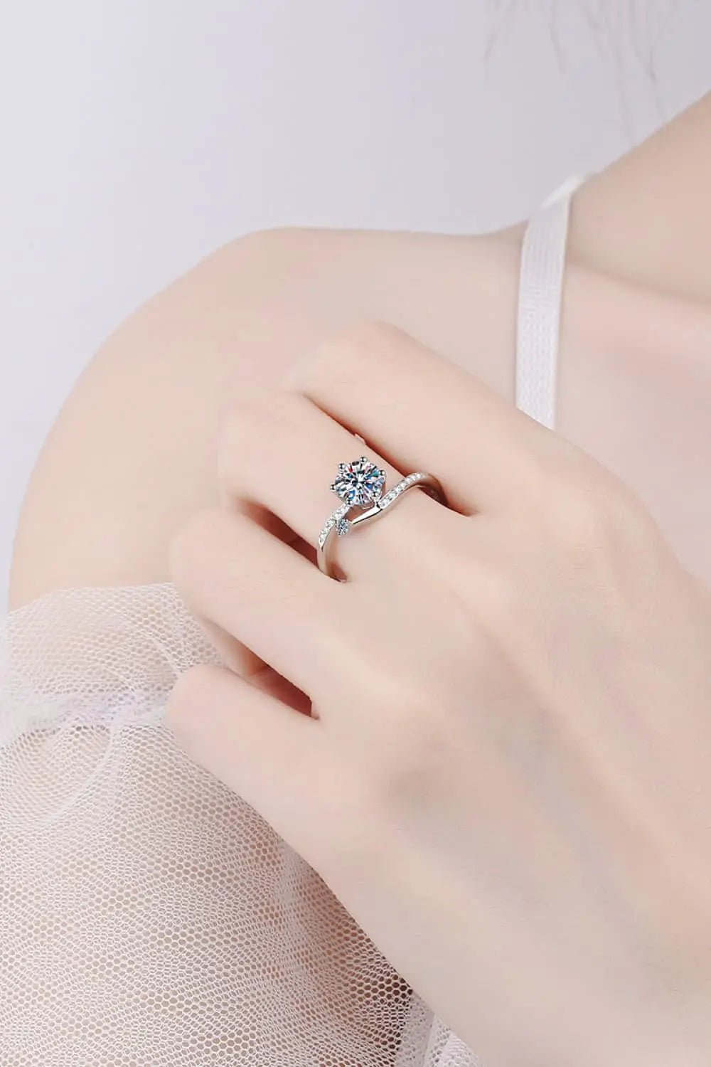 1 Carat Moissanite 925 Sterling Silver Bypass Ring - SmileBen