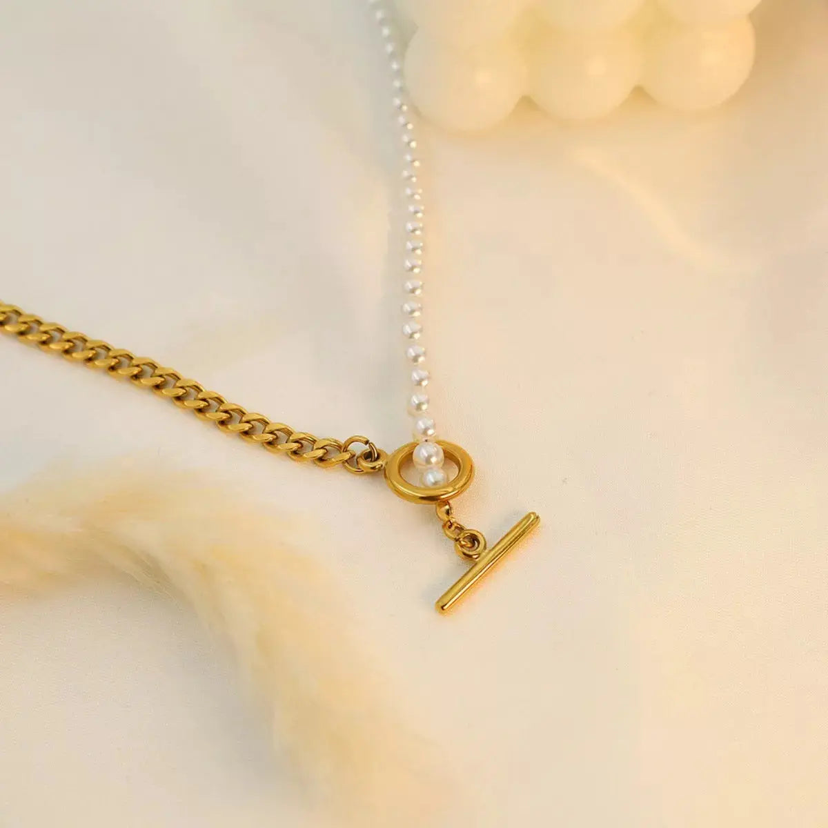 18K Gold-Plated Pearl Toggle Necklace - SmileBen