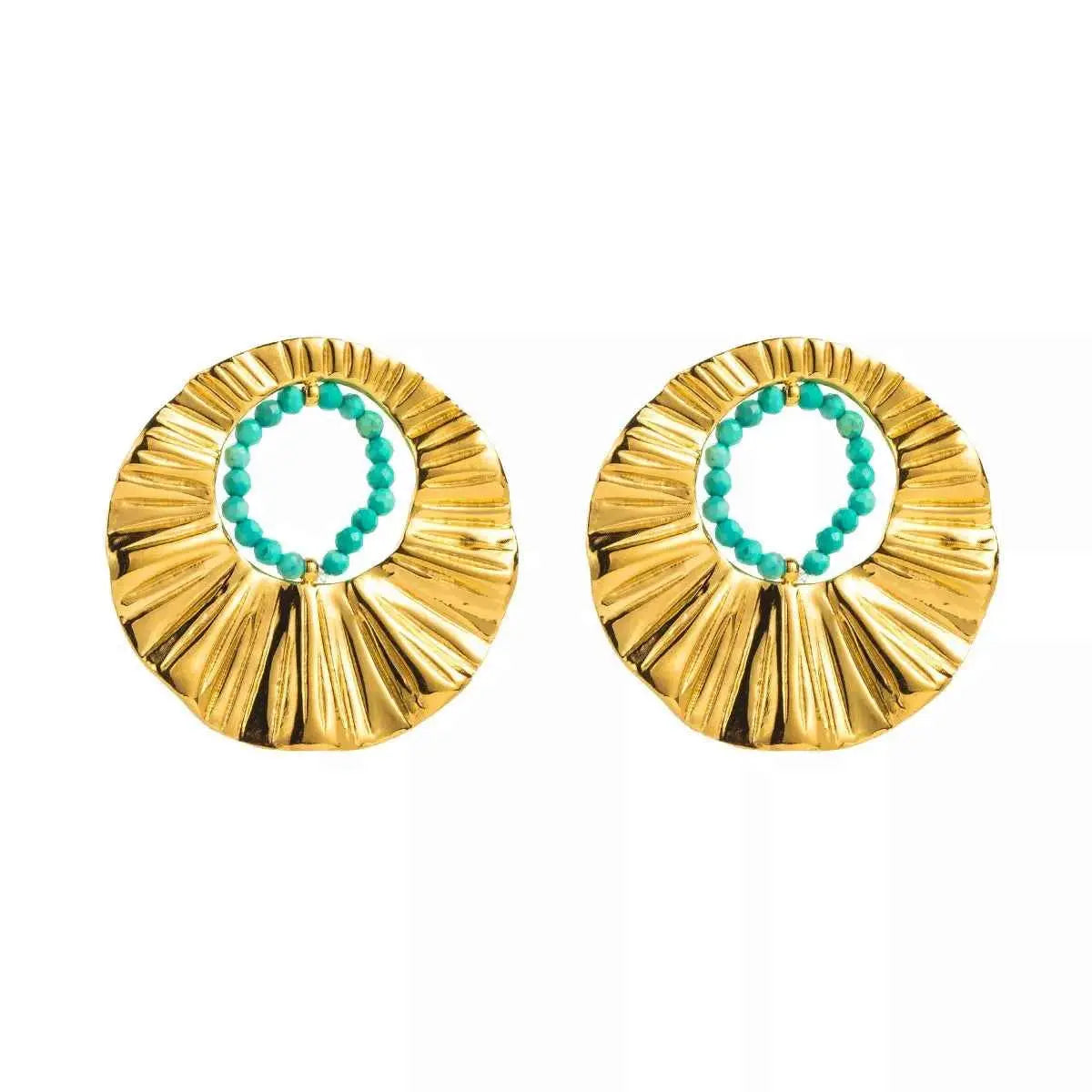 18K Gold-Plated Bead Round Earrings