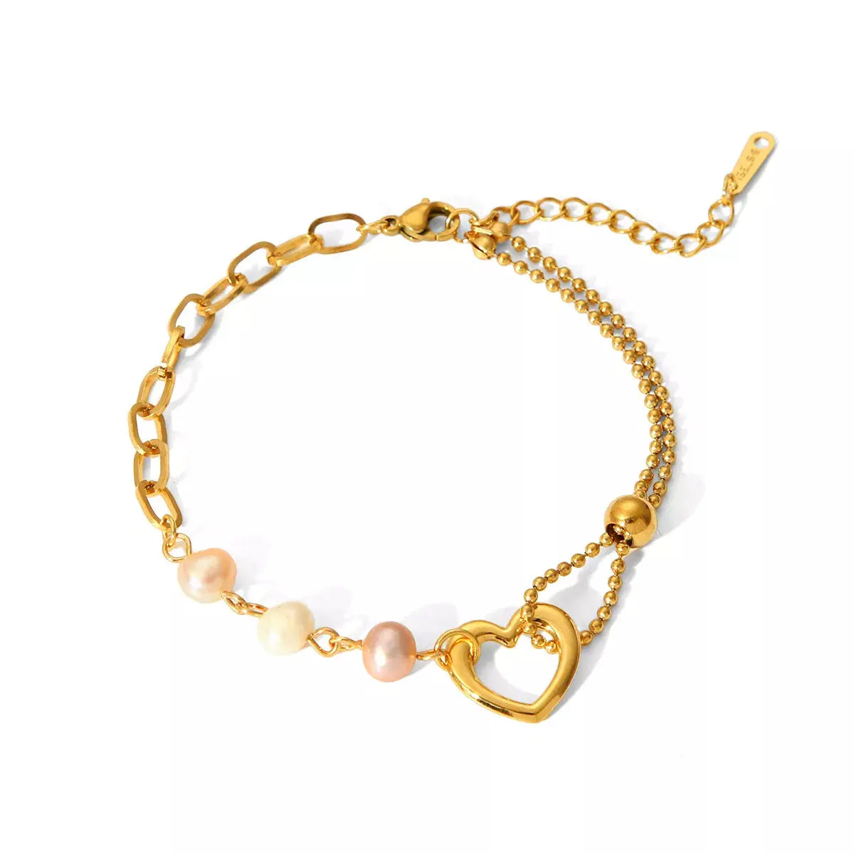 18K Gold-Plated Heart Pearl Bracelet - SmileBen