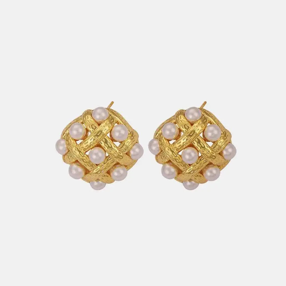 Copper Shell Pearl Stud Earrings - SmileBen