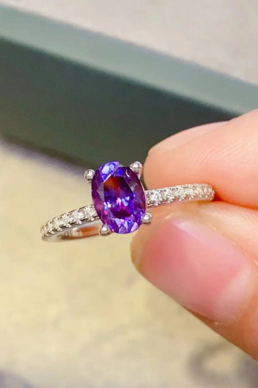 1 Carat Purple Moissanite 4-Prong Ring - SmileBen