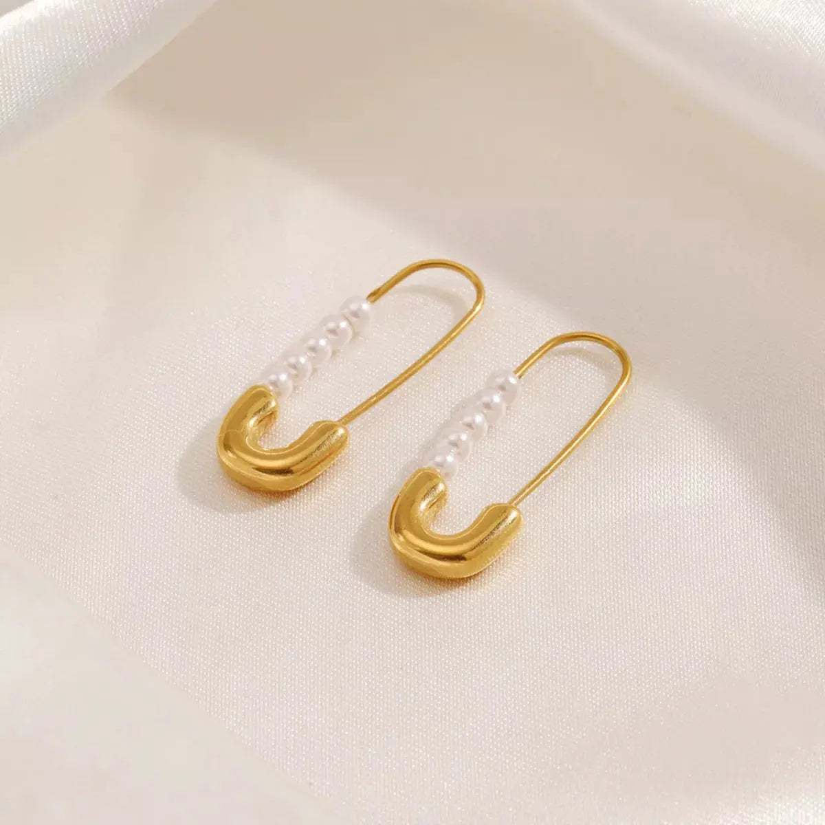 Safety Pin Pearl Accent Earrings - SmileBen