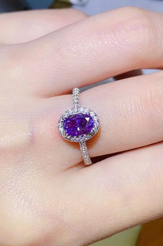 925 Sterling Silver 1 Carat Purple Moissanite Ring - SmileBen