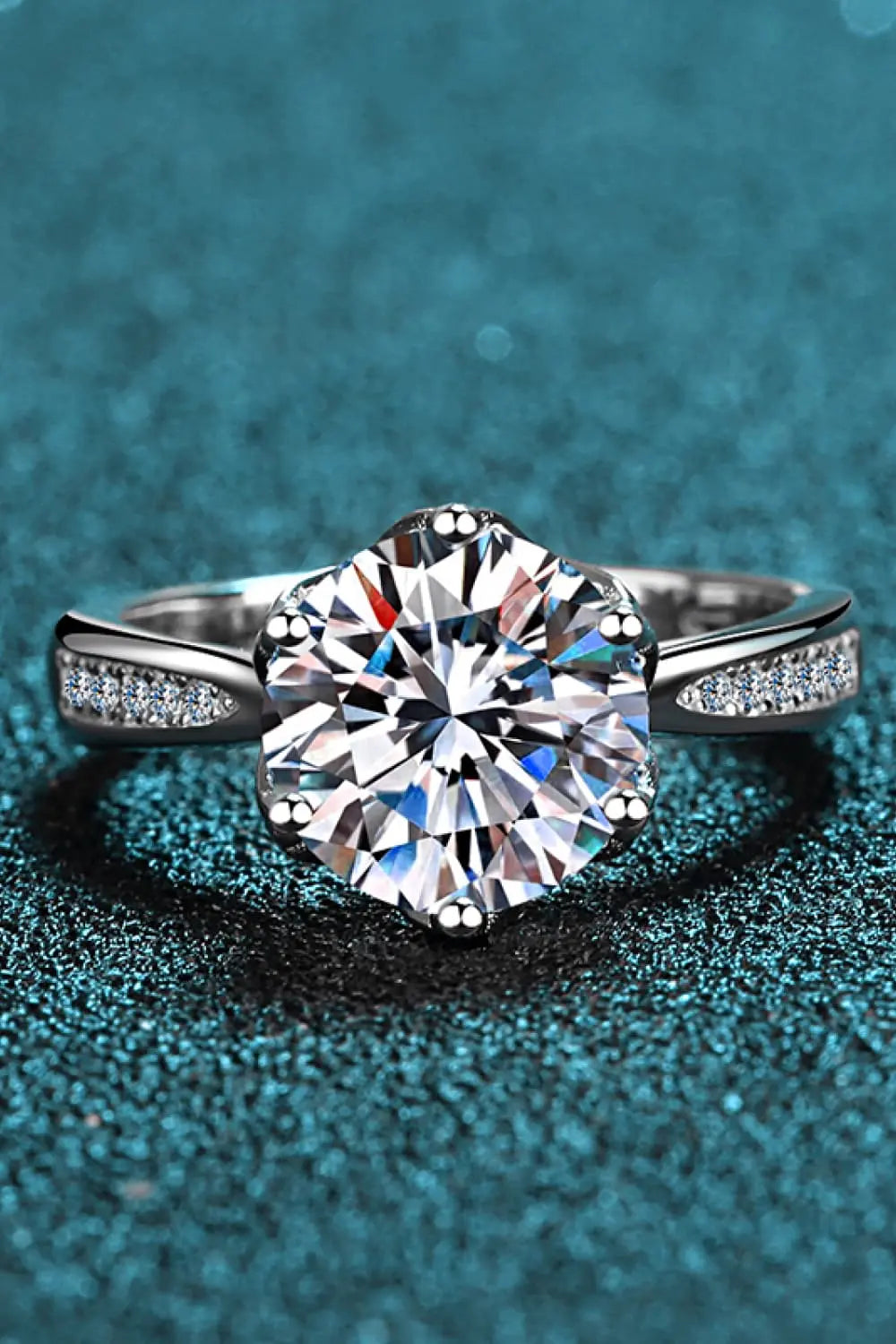 3 Carat Moissanite Rhodium-Plated Side Stone Ring - SmileBen