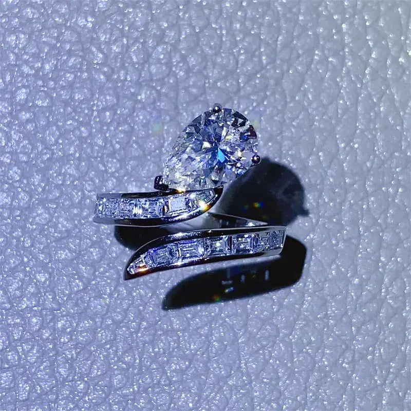 3 Carat Moissanite Zircon 925 Sterling Silver Bypass Ring - SmileBen