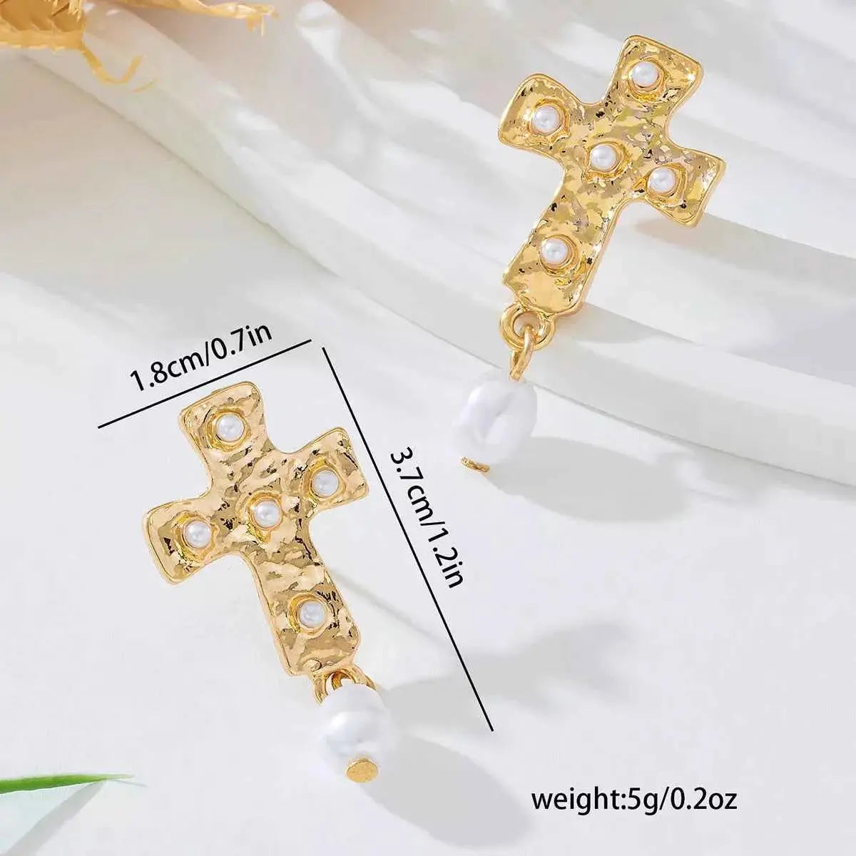 18K Gold-Plated Synthetic Pearl Cross Drop Earrings - SmileBen