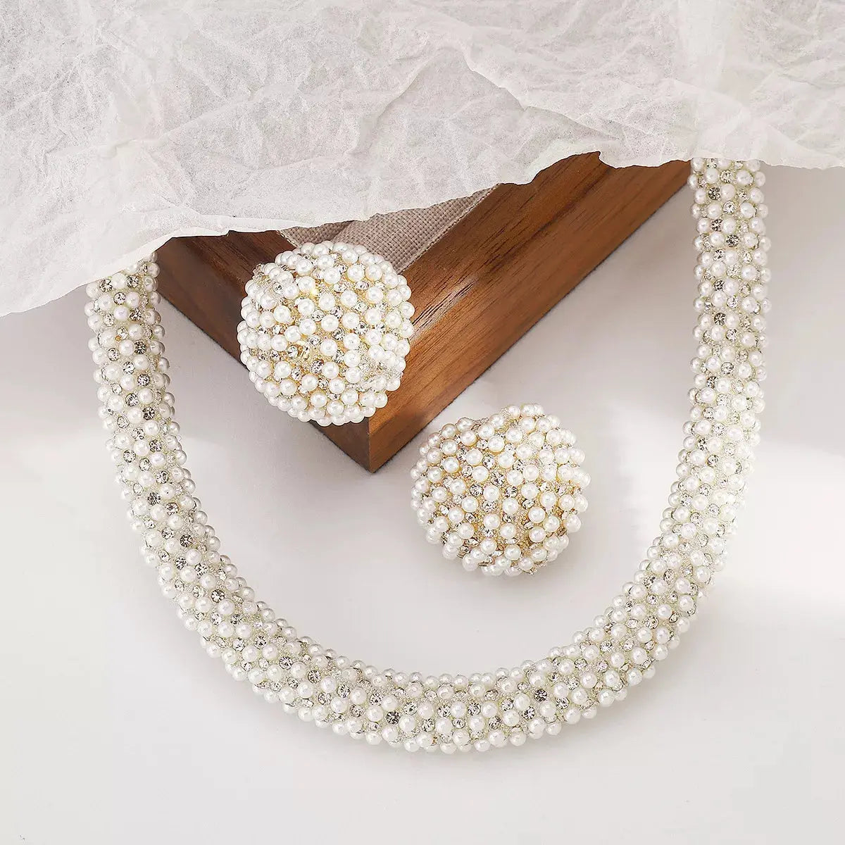 Pearl Embellished Earrings and Necklace Jewelry Set - SmileBen
