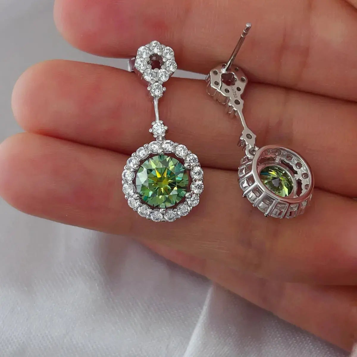 4 Carat Crystal Drop Dangle Earrings with Round Halo Design - SmileBen