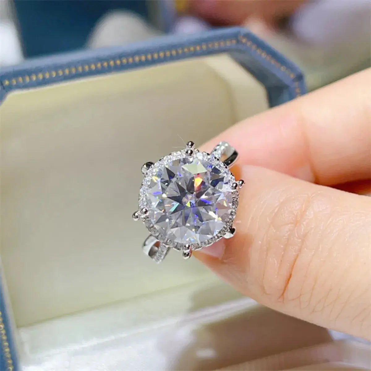 5 Carat Round Cut Moissanite Engagement Ring - SmileBen