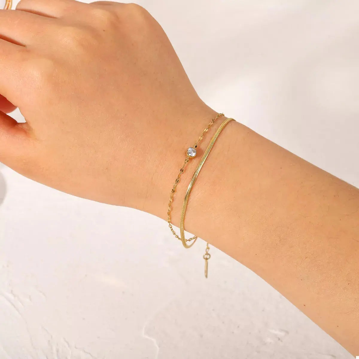 18K Gold-Plated Zircon Double Layered Bracelet - SmileBen