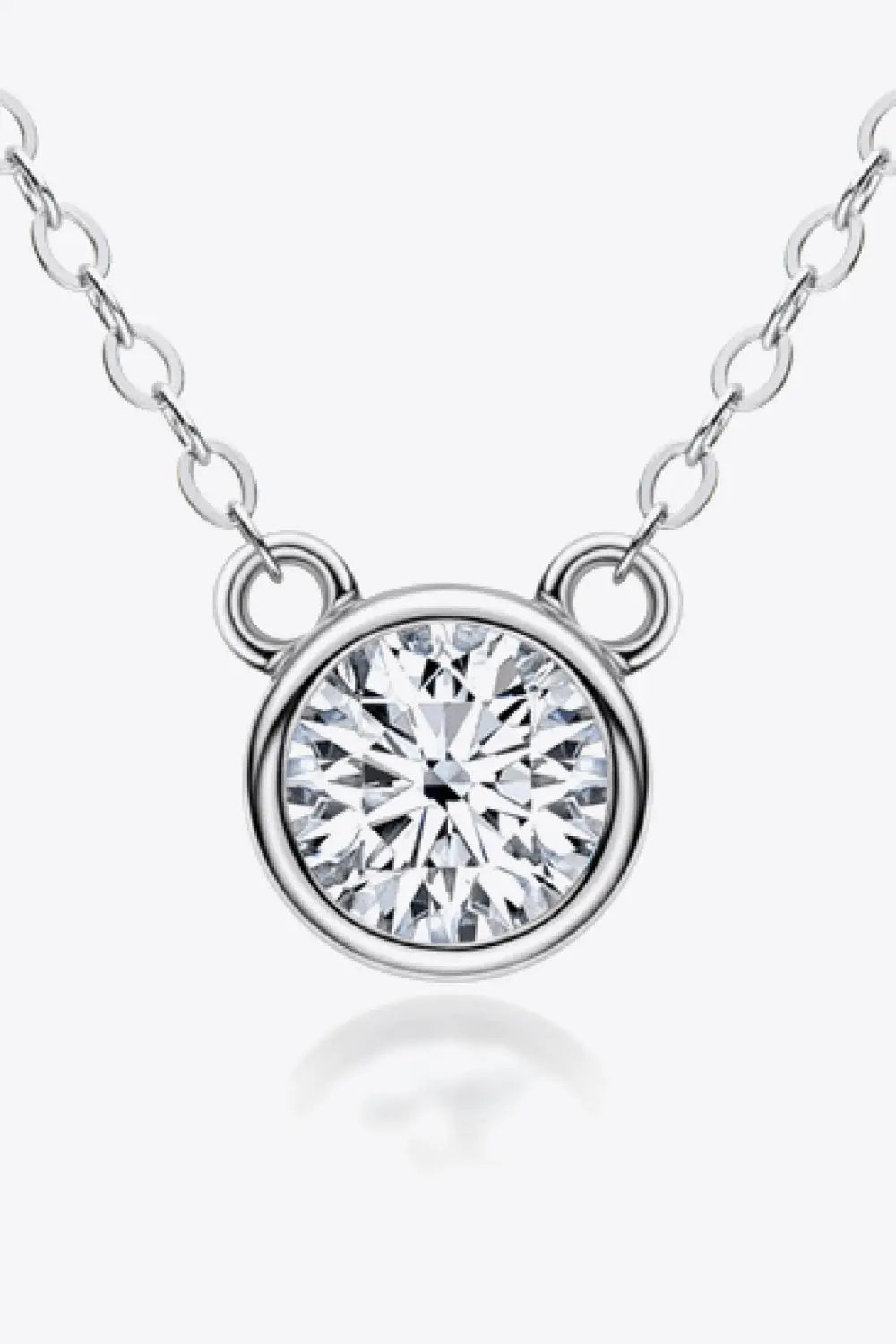925 Sterling Silver 1 Carat Moissanite Round Pendant Necklace - SmileBen