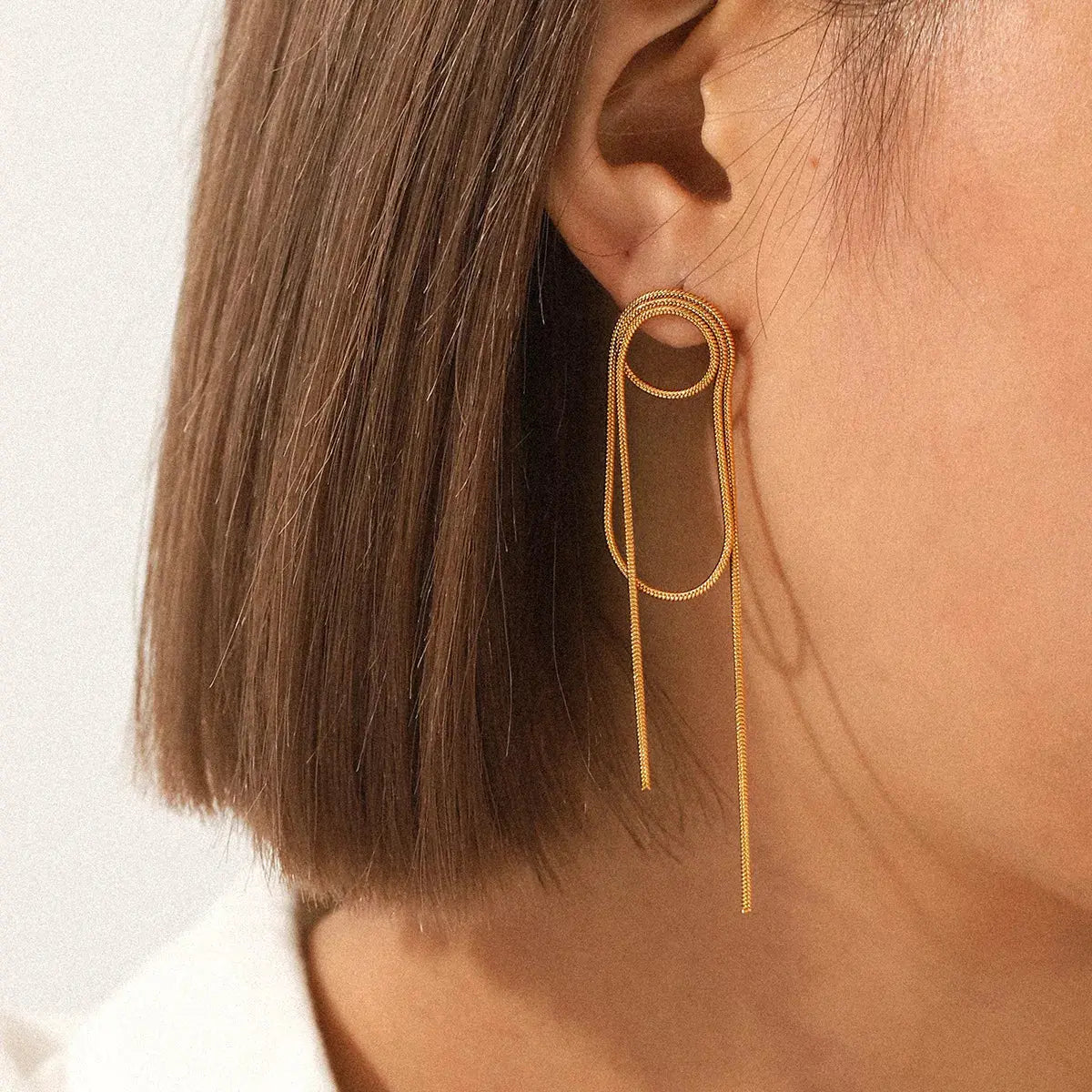 18K Gold-Plated Hoop Chain Earrings - SmileBen